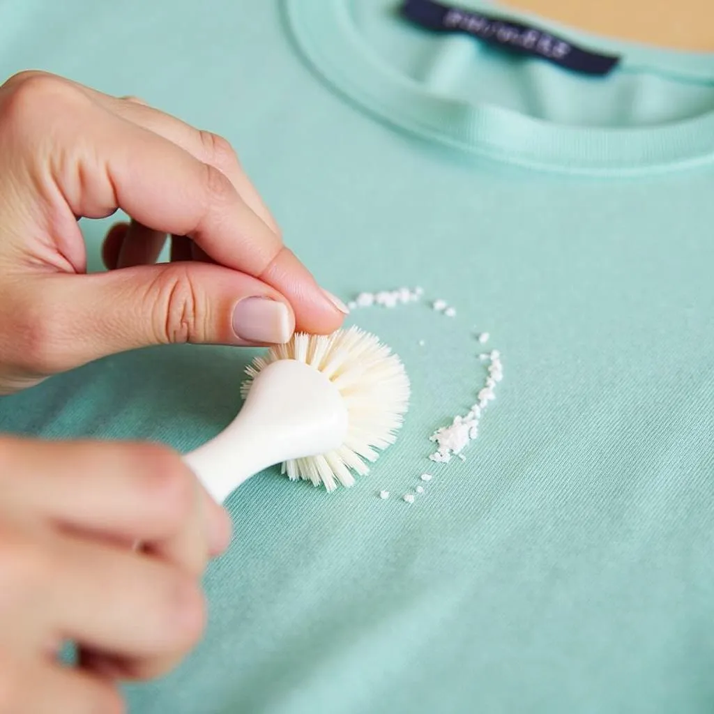 Person applying baking soda paste to a deodorant stain