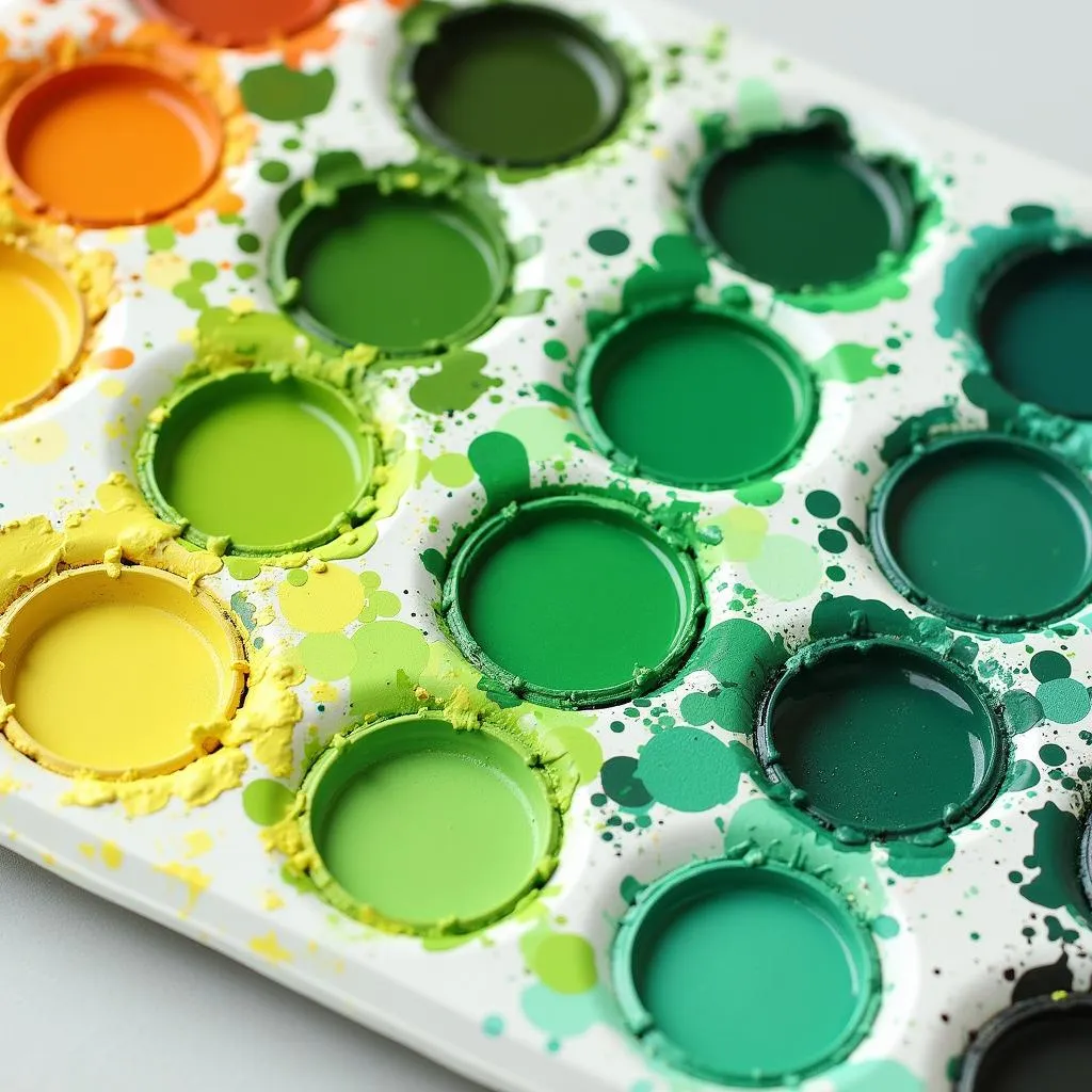 Artist Palette with Green and Yellow Paints