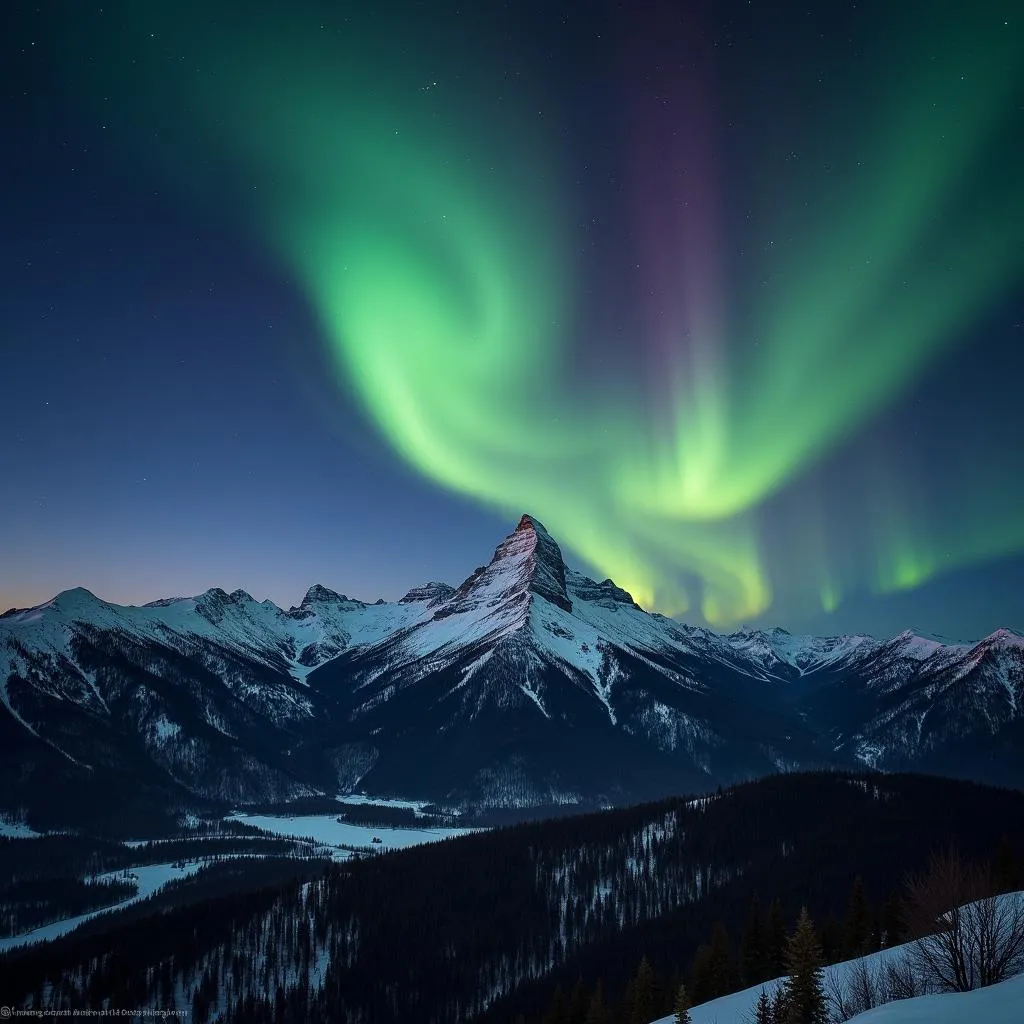 Aurora Borealis illuminating Colorado Mountains