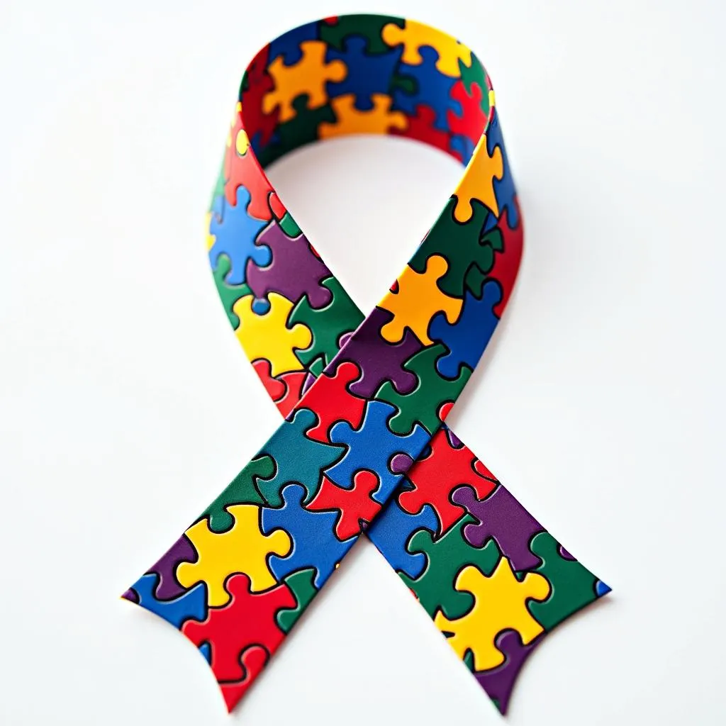 Autism awareness ribbon with puzzle pieces