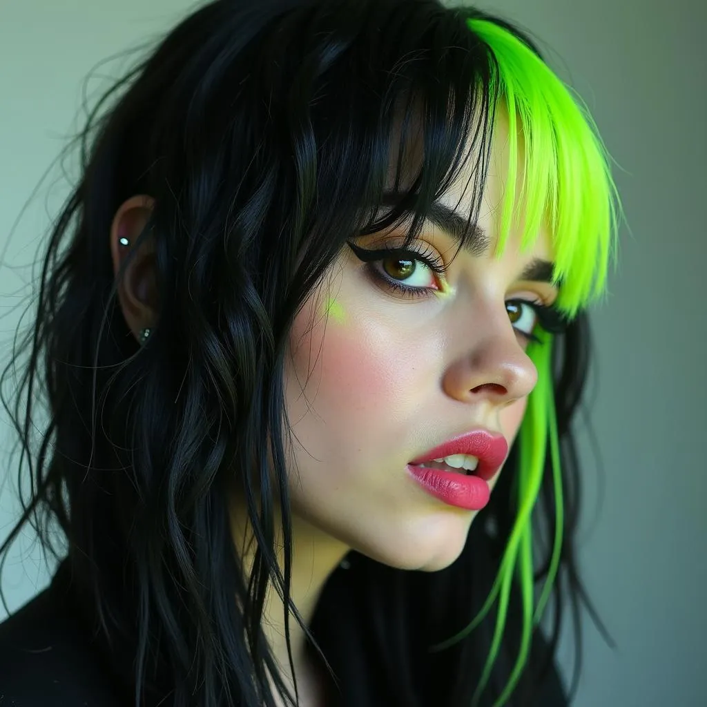 Billie Eilish with neon green hair