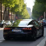 Black car parked on a city street