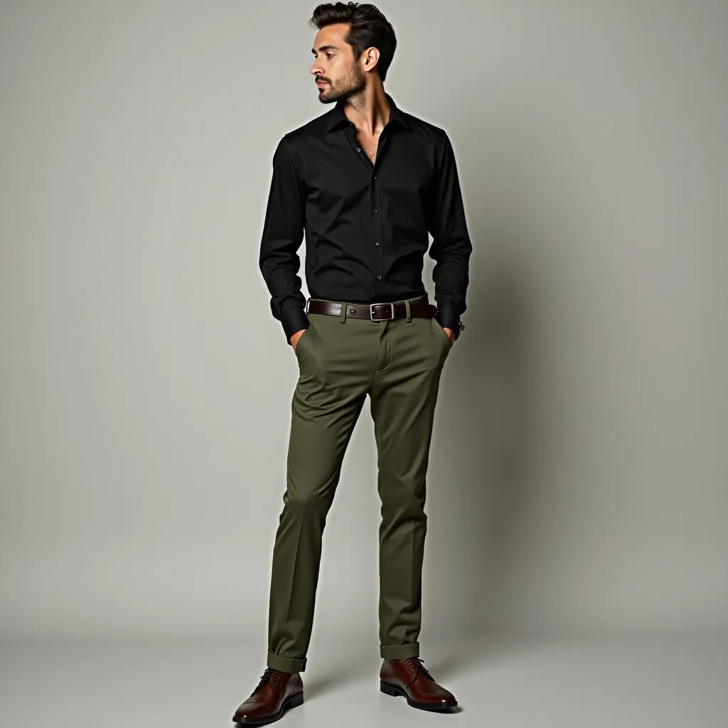 Black Shirt with Olive Pants