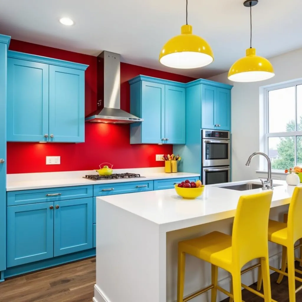 Blue, Red, and Yellow Kitchen