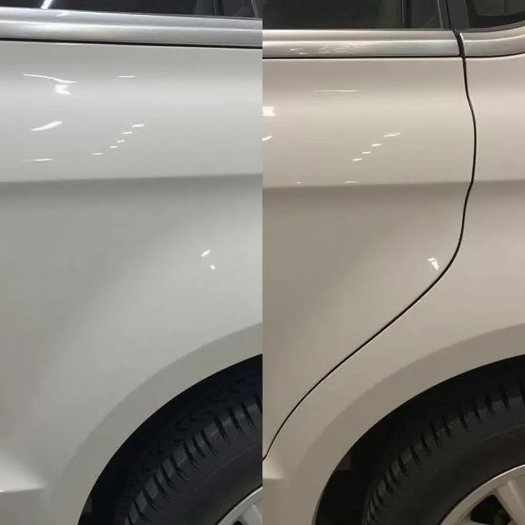 Car paint before and after color sanding