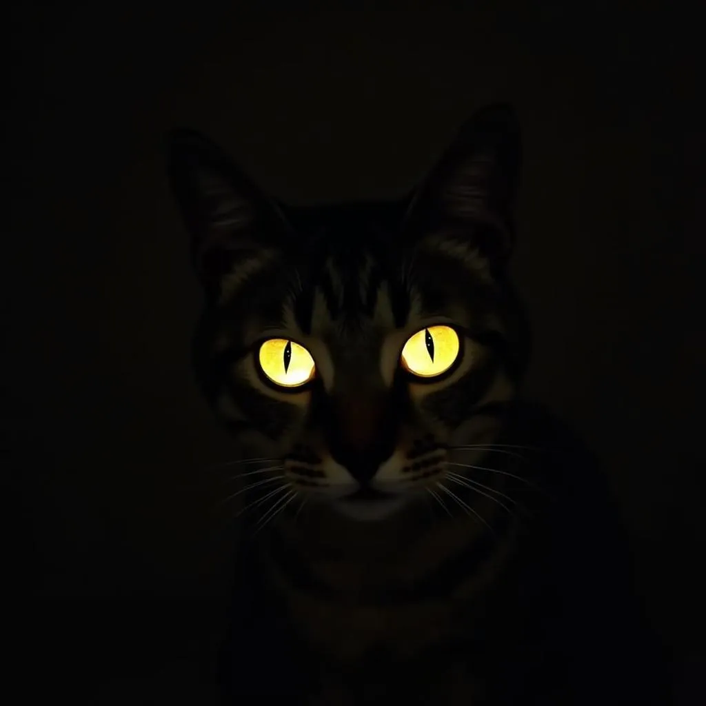 Cat with Glowing Eyes at Night