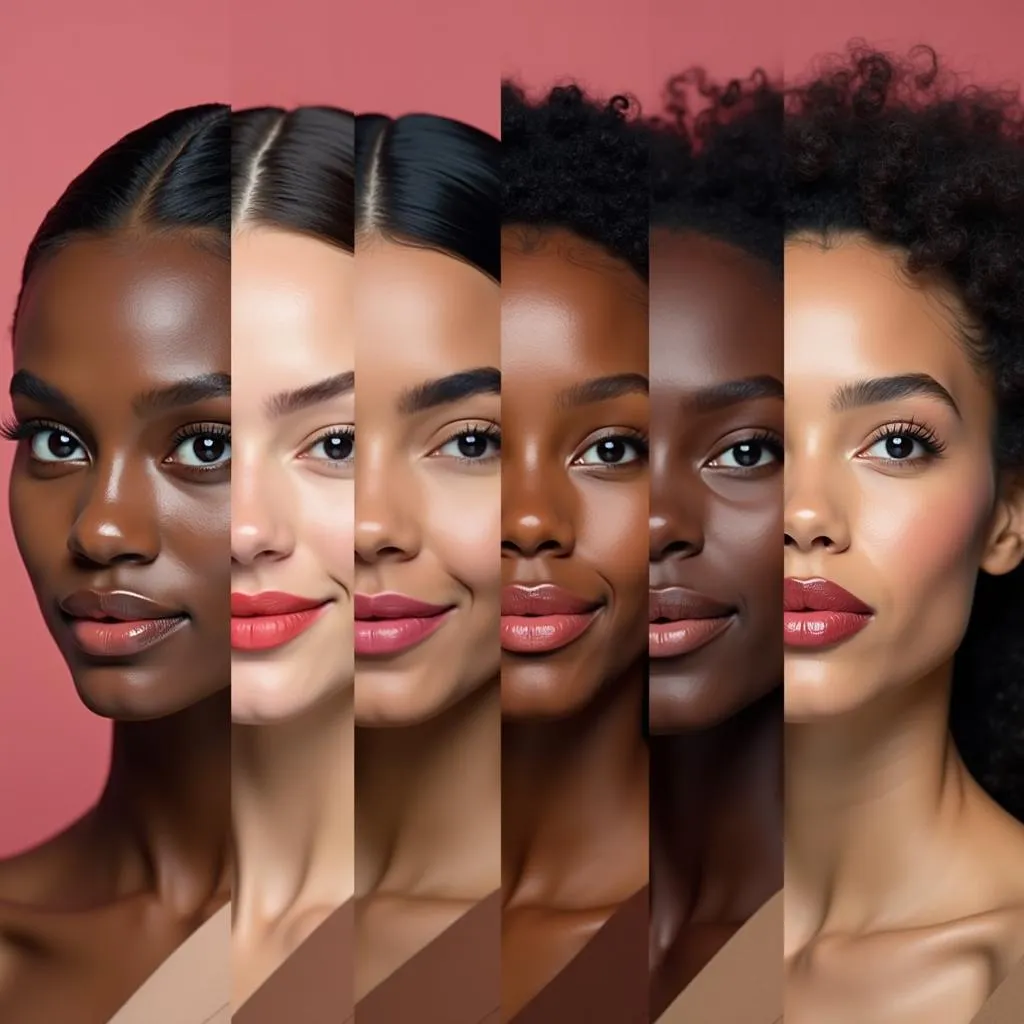 Woman with different skin tones trying on lipstick