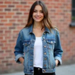 Woman in a classic blue denim jacket