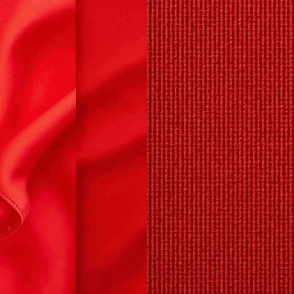 Close up of red fabrics with different textures