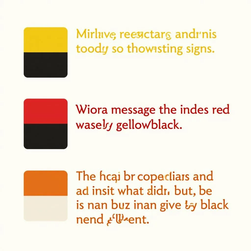 Various color combinations used on warning signs to convey specific messages