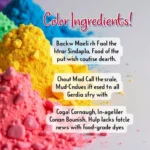 Close-up of color run powder ingredients