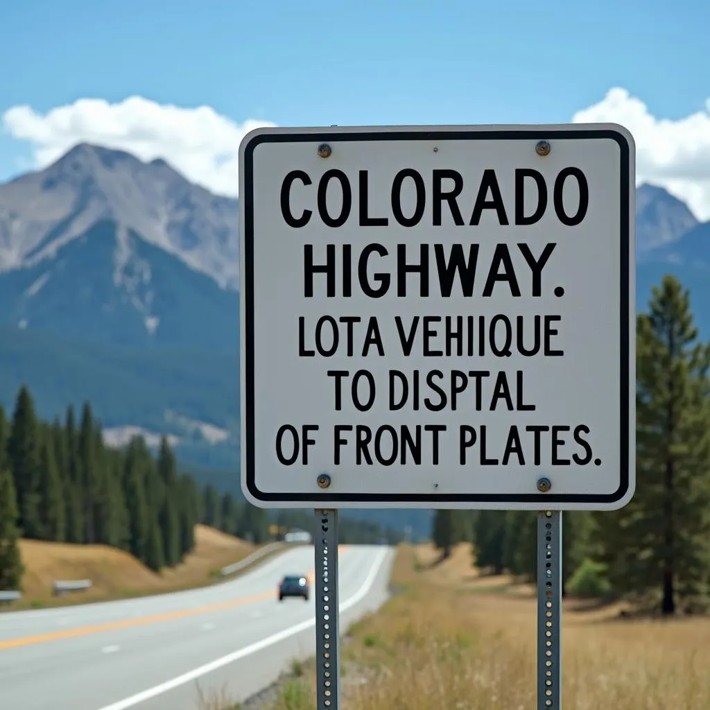 Colorado Highway Sign Indicating Front Plate Requirement