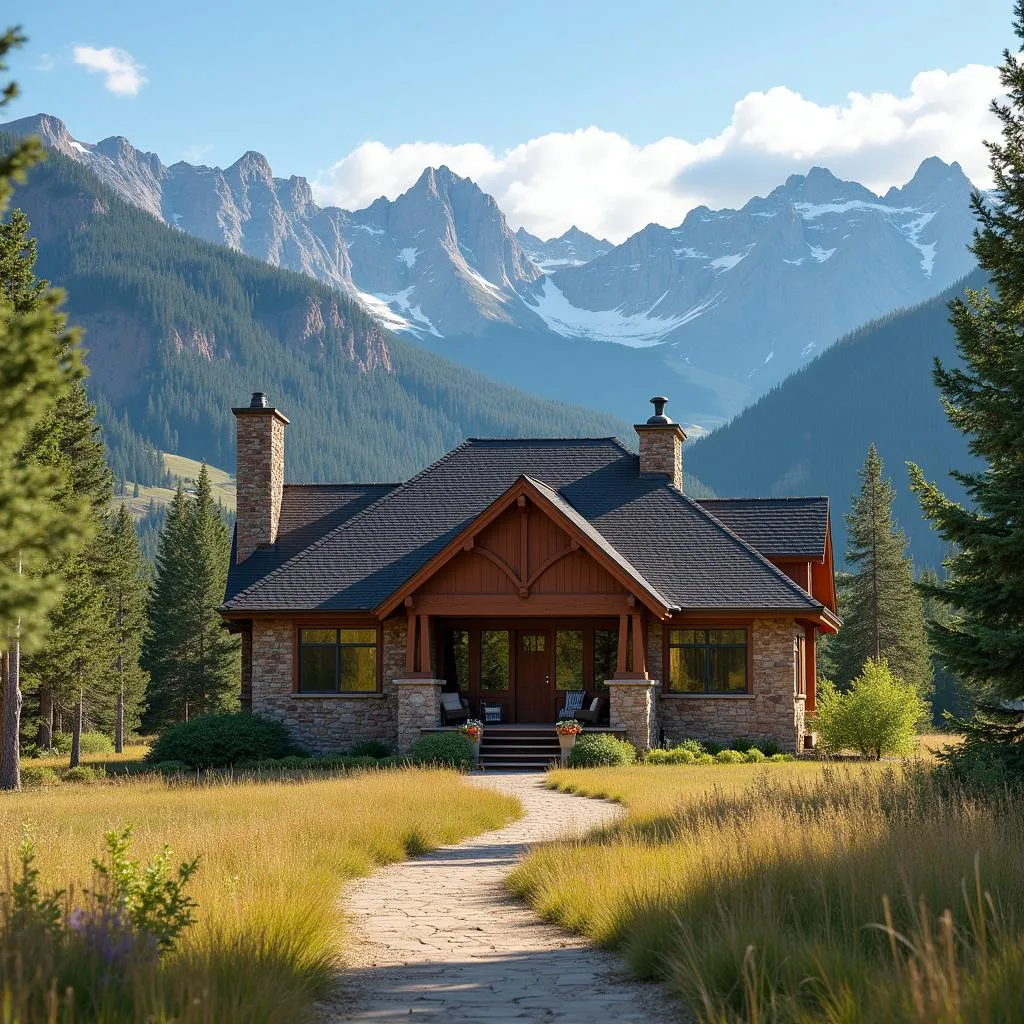 A picturesque Colorado home with the Rocky Mountains in the background.