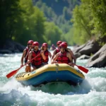 Tourists rafting on a river in Colorado