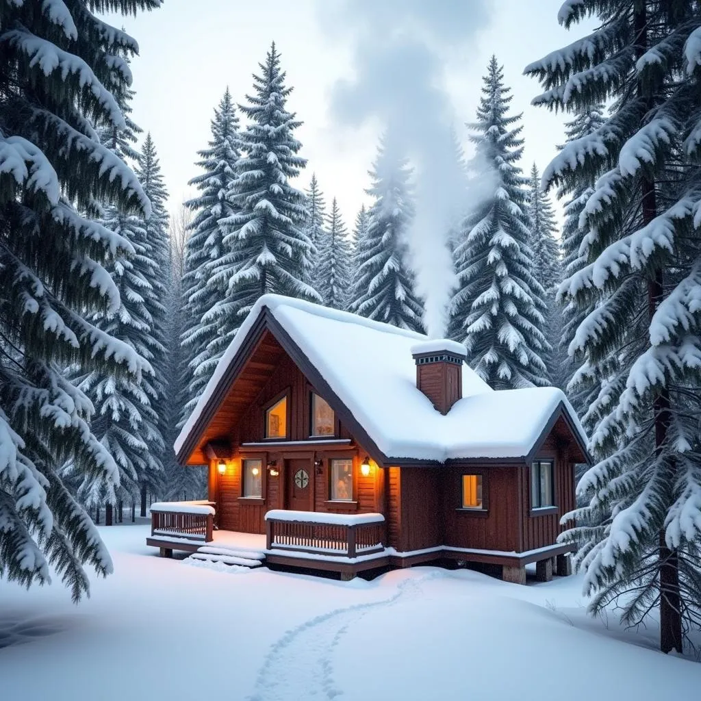 Wooden cabin covered in snow in Colorado