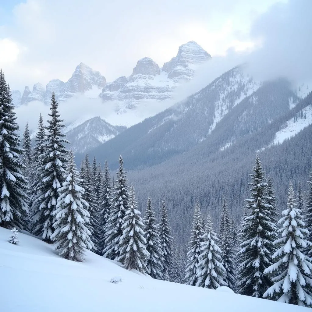 Snowy mountains in Colorado during winter