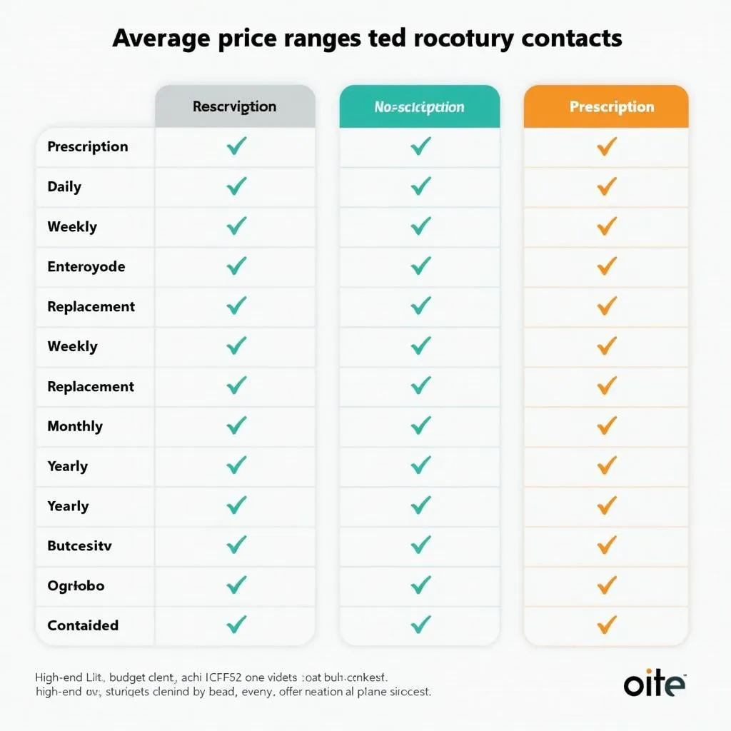 Colored Contact Lens Price Comparison Table