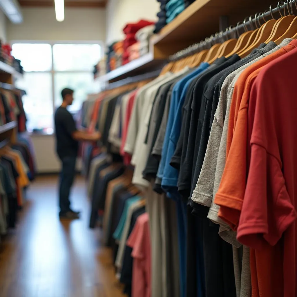 Browsing Comfort Colors T-shirts in a Retail Store