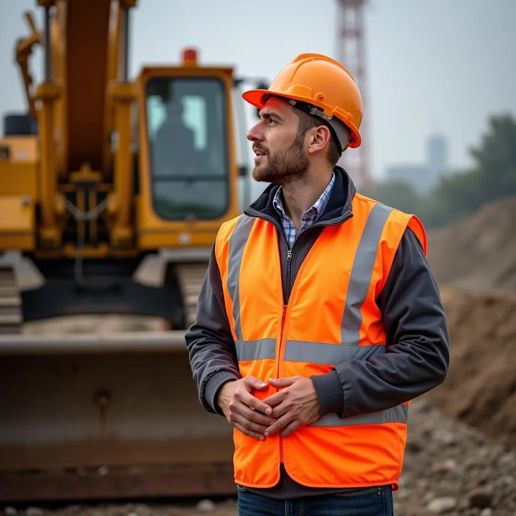 Construction worker in an orange safety vest