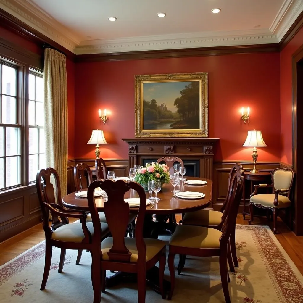 Traditional dining room with contrasting trim and wall color