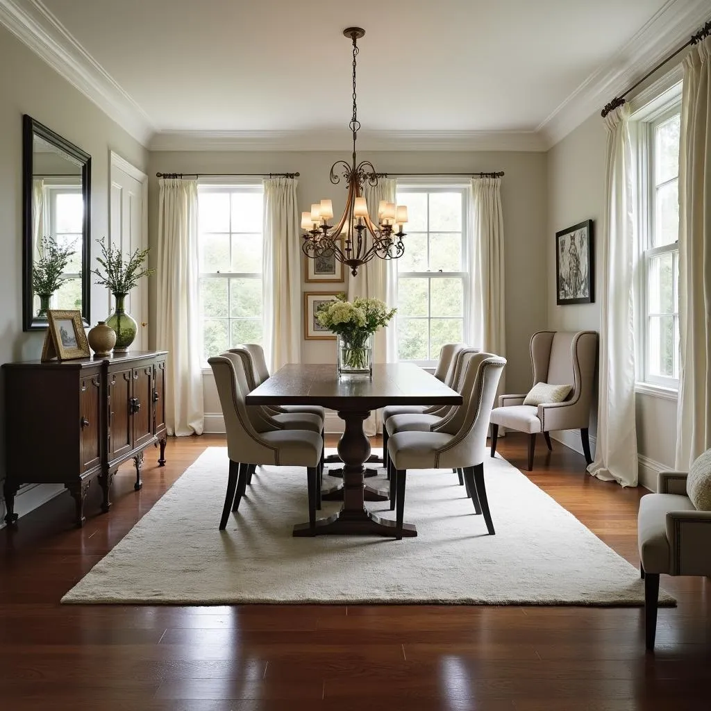 Dining room with dark wood floor