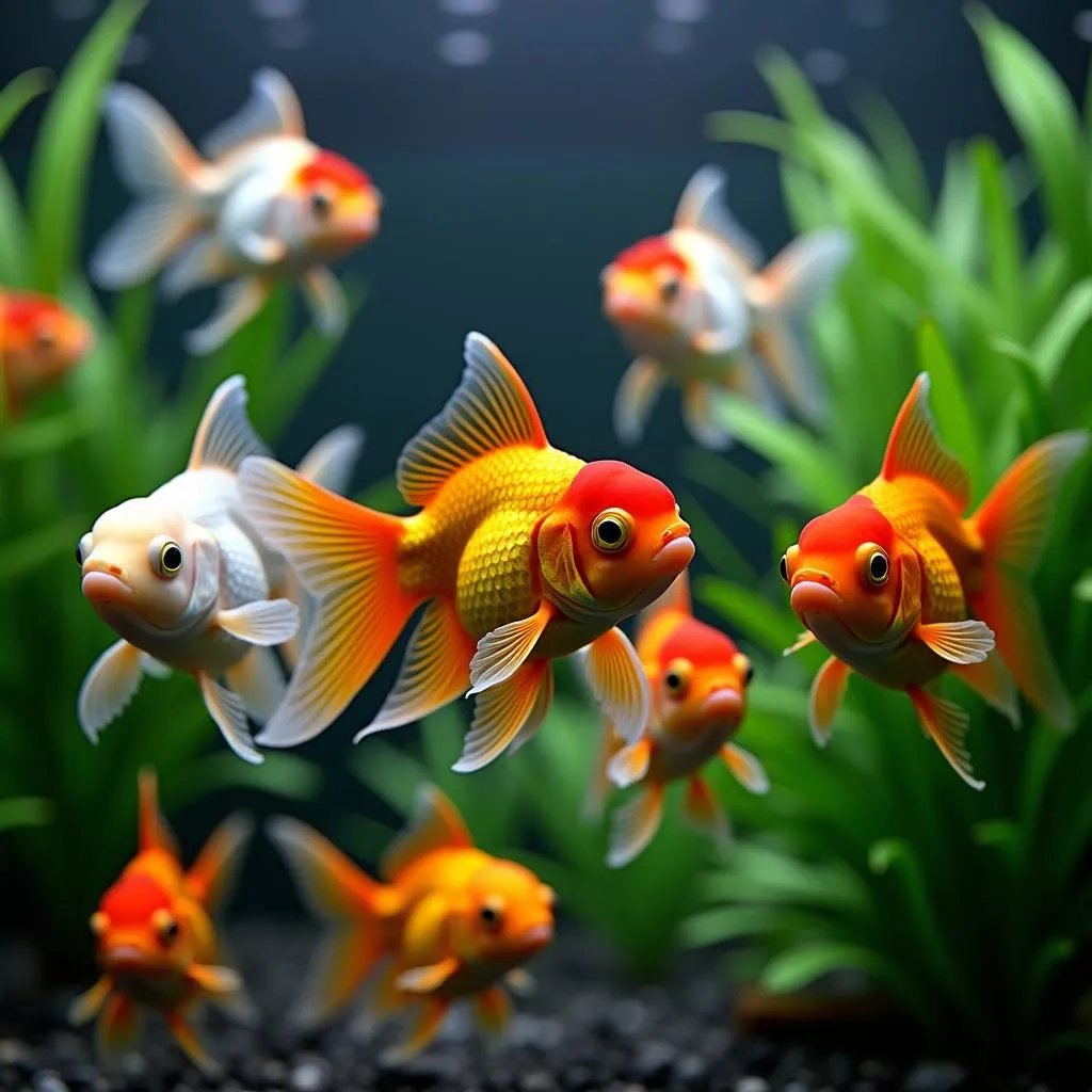 Various goldfish with distinct colors