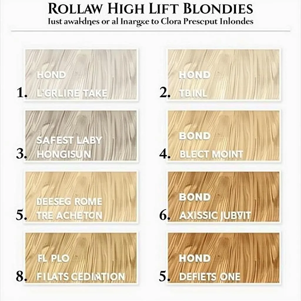 Color swatches of various high lift blonde shades