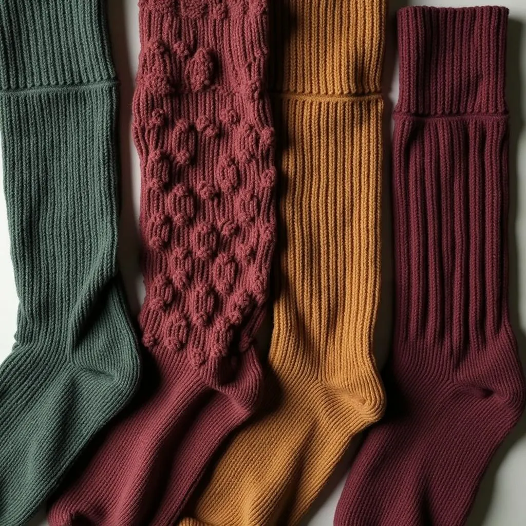 An array of socks in various earthy tones