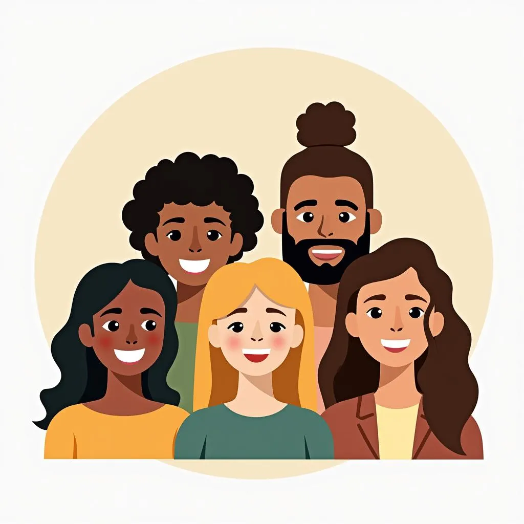 A group of emojis with various skin tones and hair styles