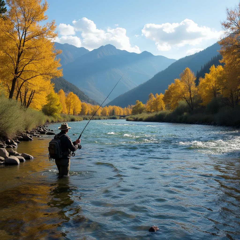 Fly fishing in the San Juan River near Aspen Springs