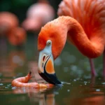 Flamingo eating shrimp