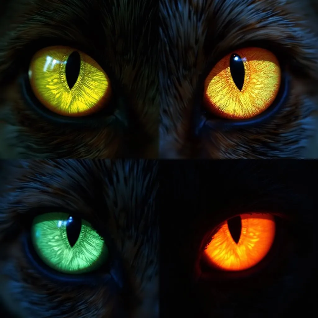 Different fox eye colors at night