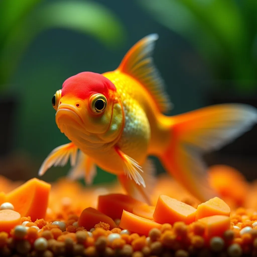 Goldfish eating carrots