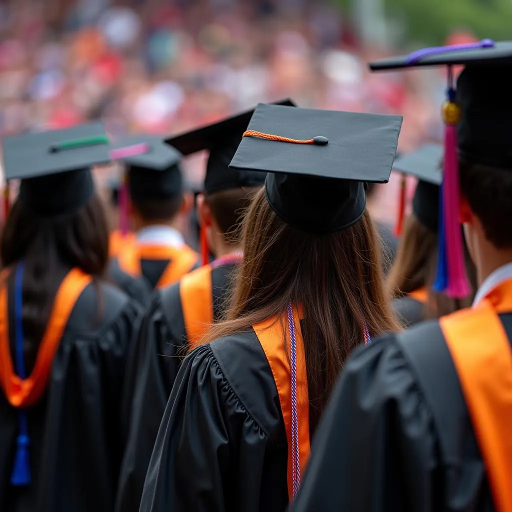 Graduation Ceremony with Students Wearing Colored Cords