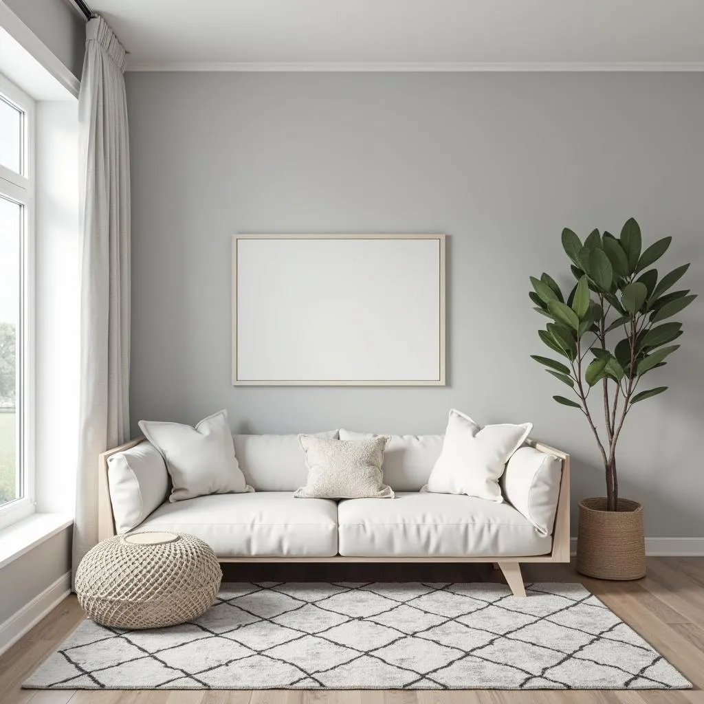 Modern Living Room with Gray Walls and White Furniture