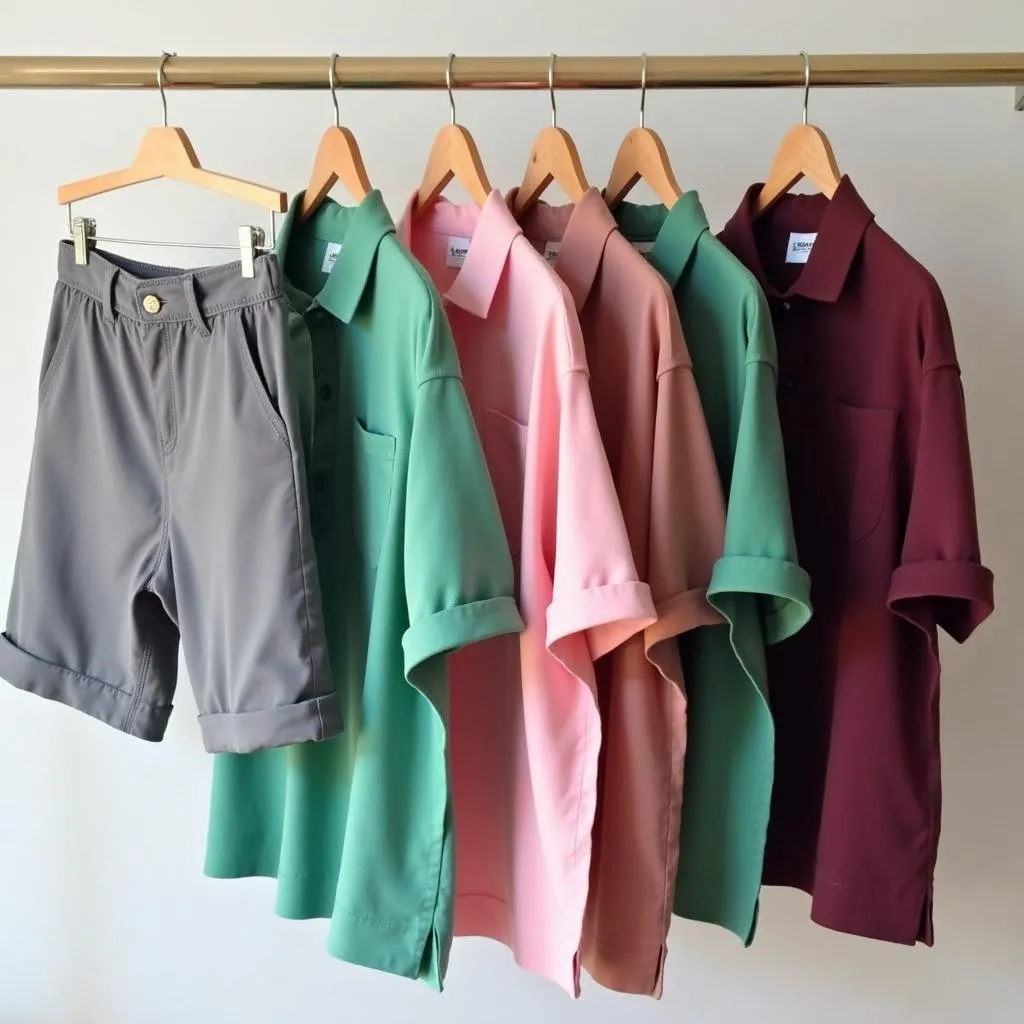 Grey Shorts with Colorful Shirts on Hanger