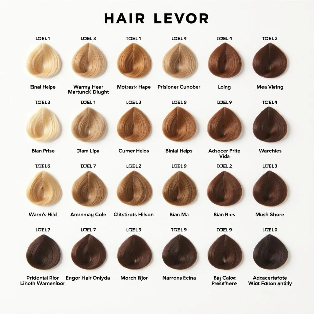 Hair color chart with levels and undertones