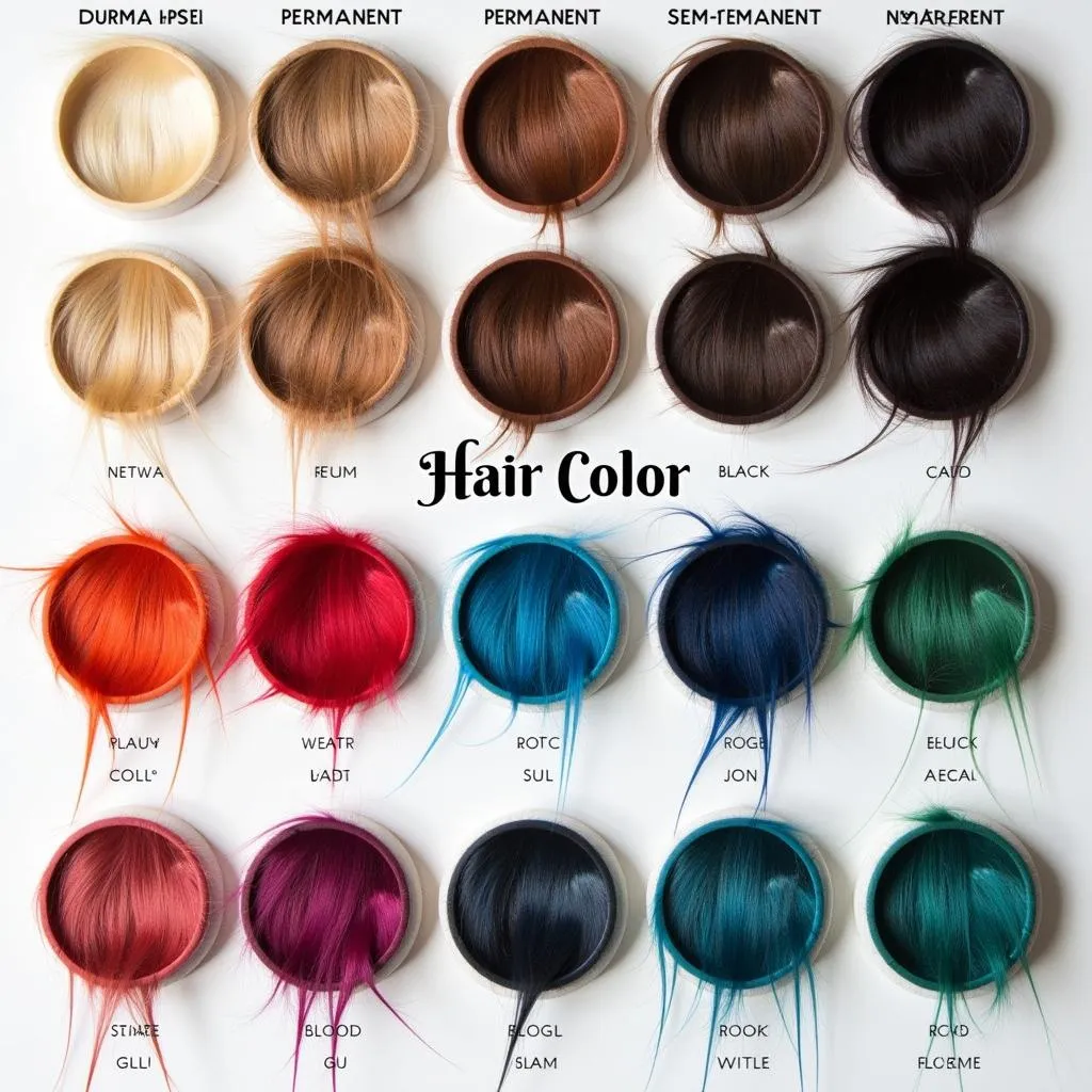 Various hair color shades and types