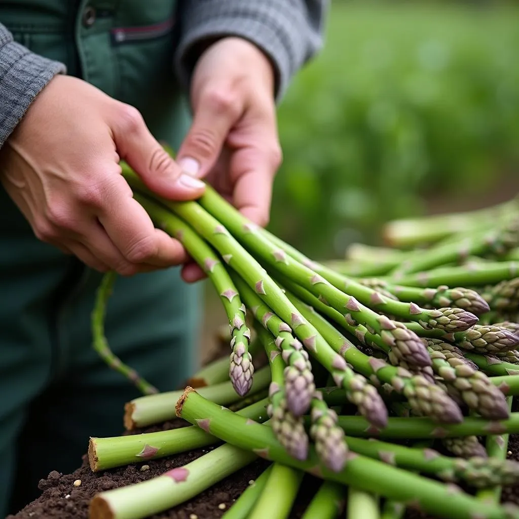 Harvesting Asparagus in Colorado Garden