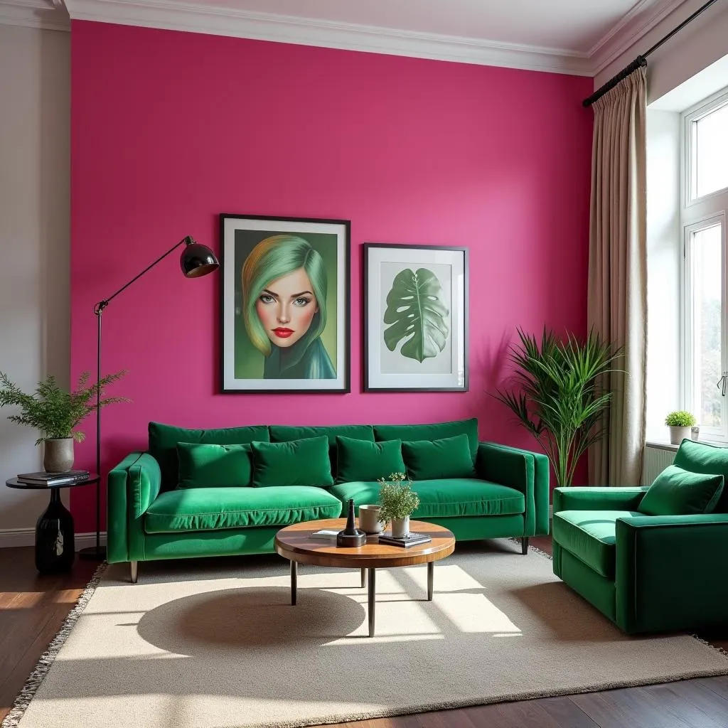 Hot Pink and Green Living Room