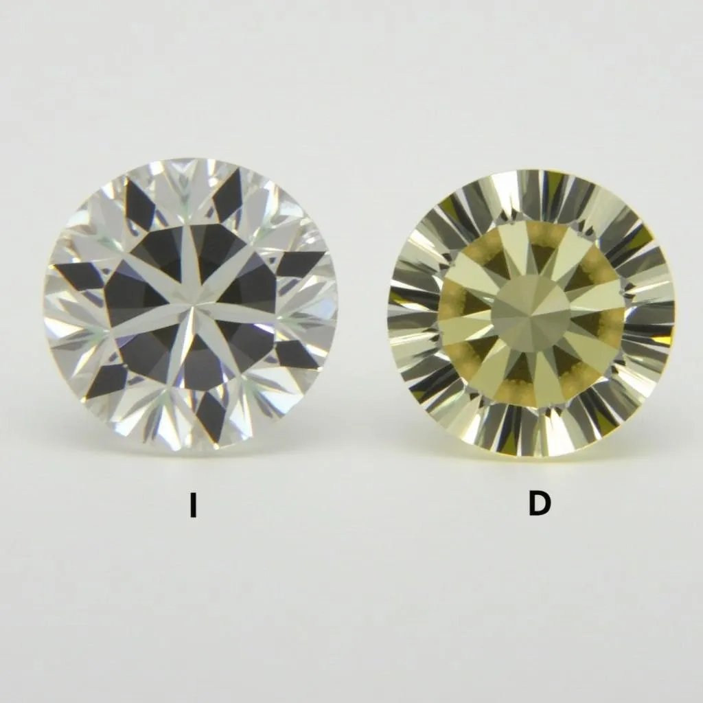 Side-by-side comparison of I color diamond with D color diamond