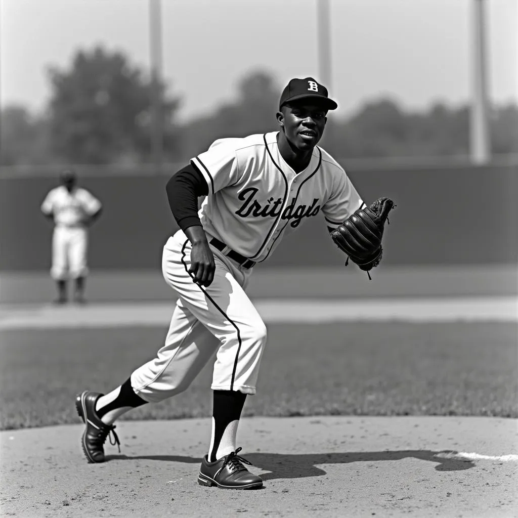 Jackie Robinson Playing Baseball