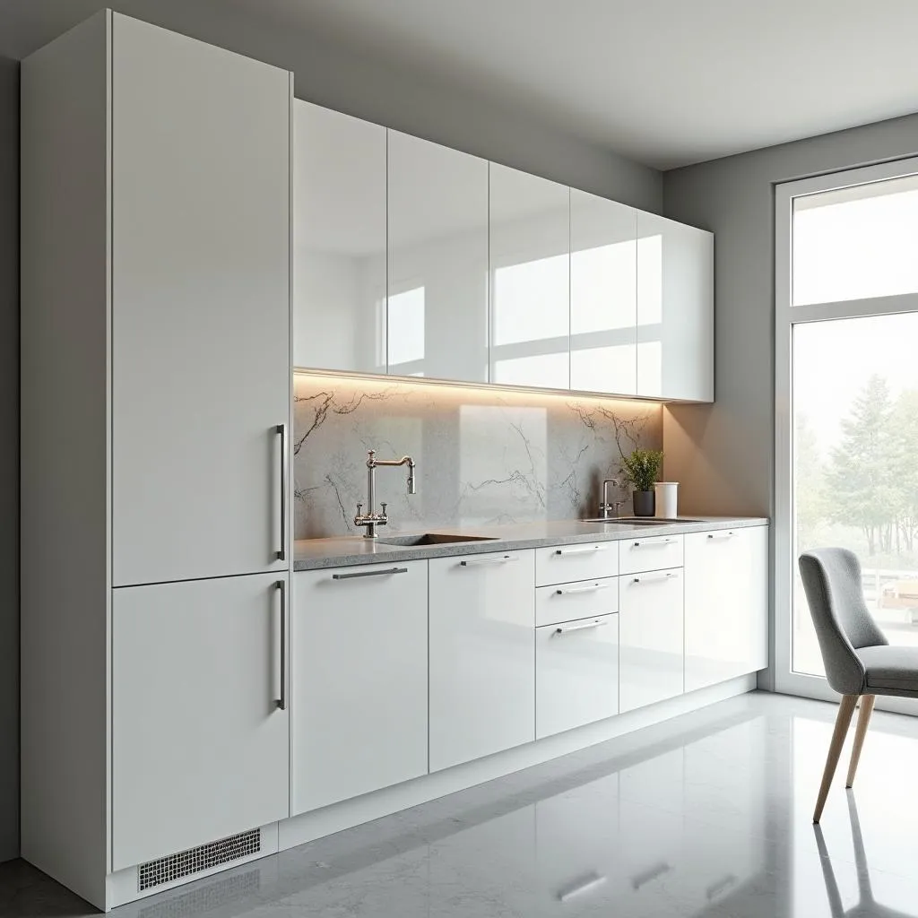 Modern kitchen with sleek glacier-colored cabinets