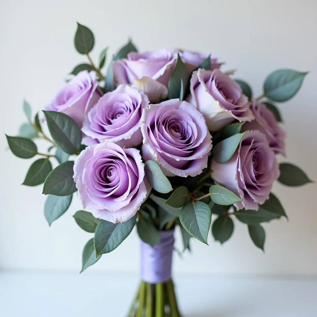 Lavender roses and eucalyptus