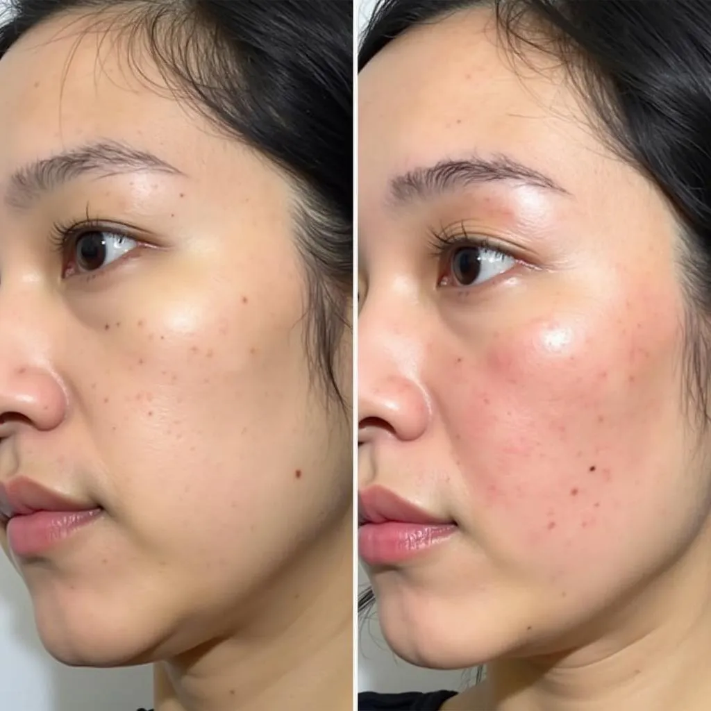 Before and after results of LED light therapy for hyperpigmentation