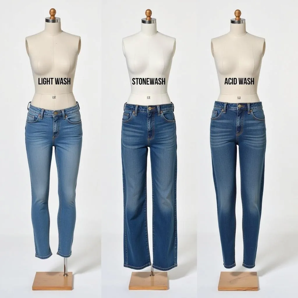 Different shades of light wash jeans on mannequins