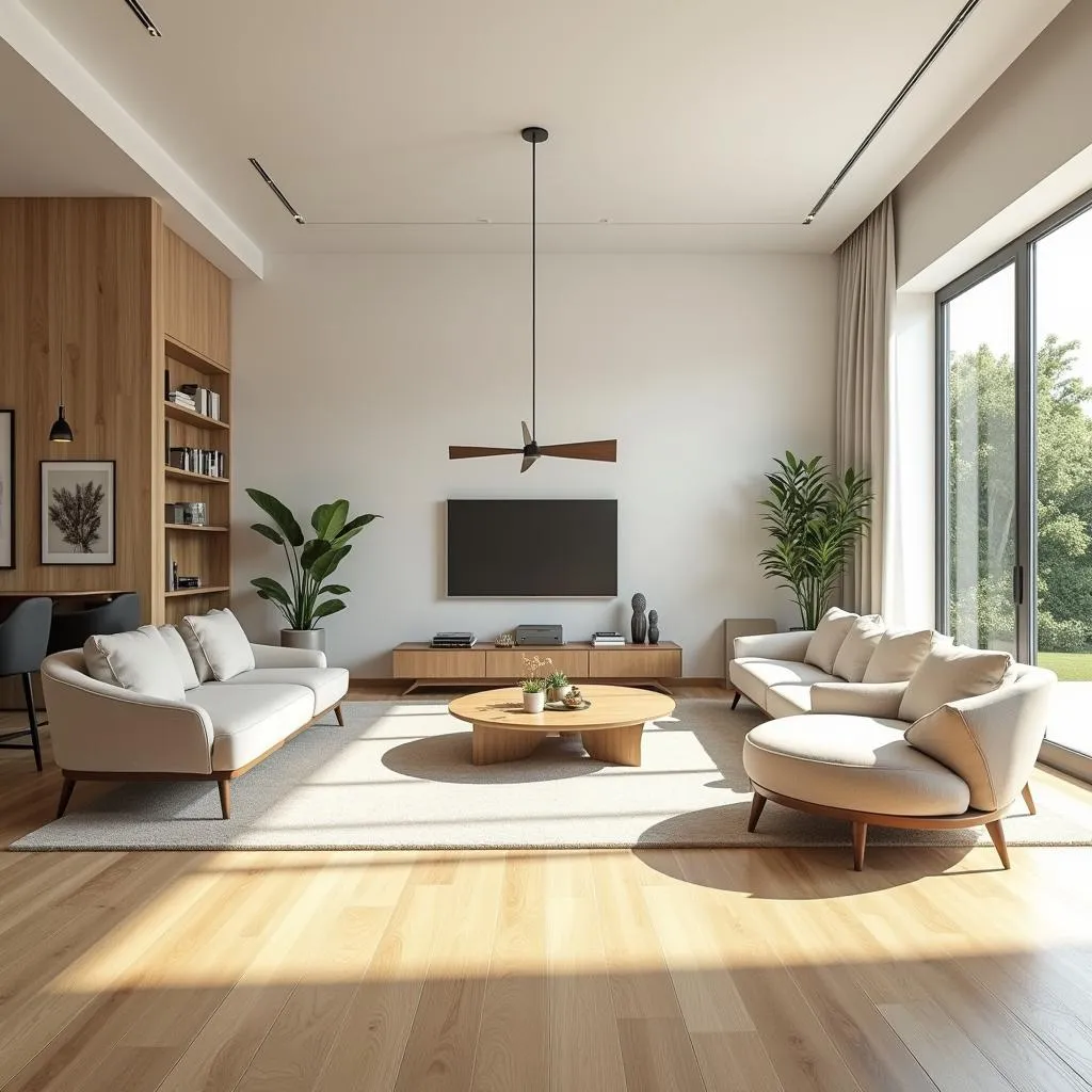 Living room with light wood floor