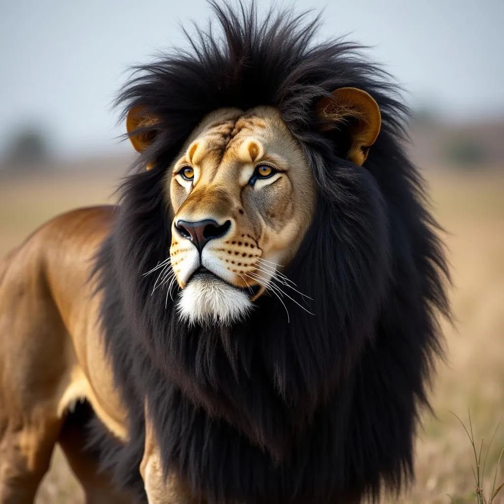 A lion with a striking black mane