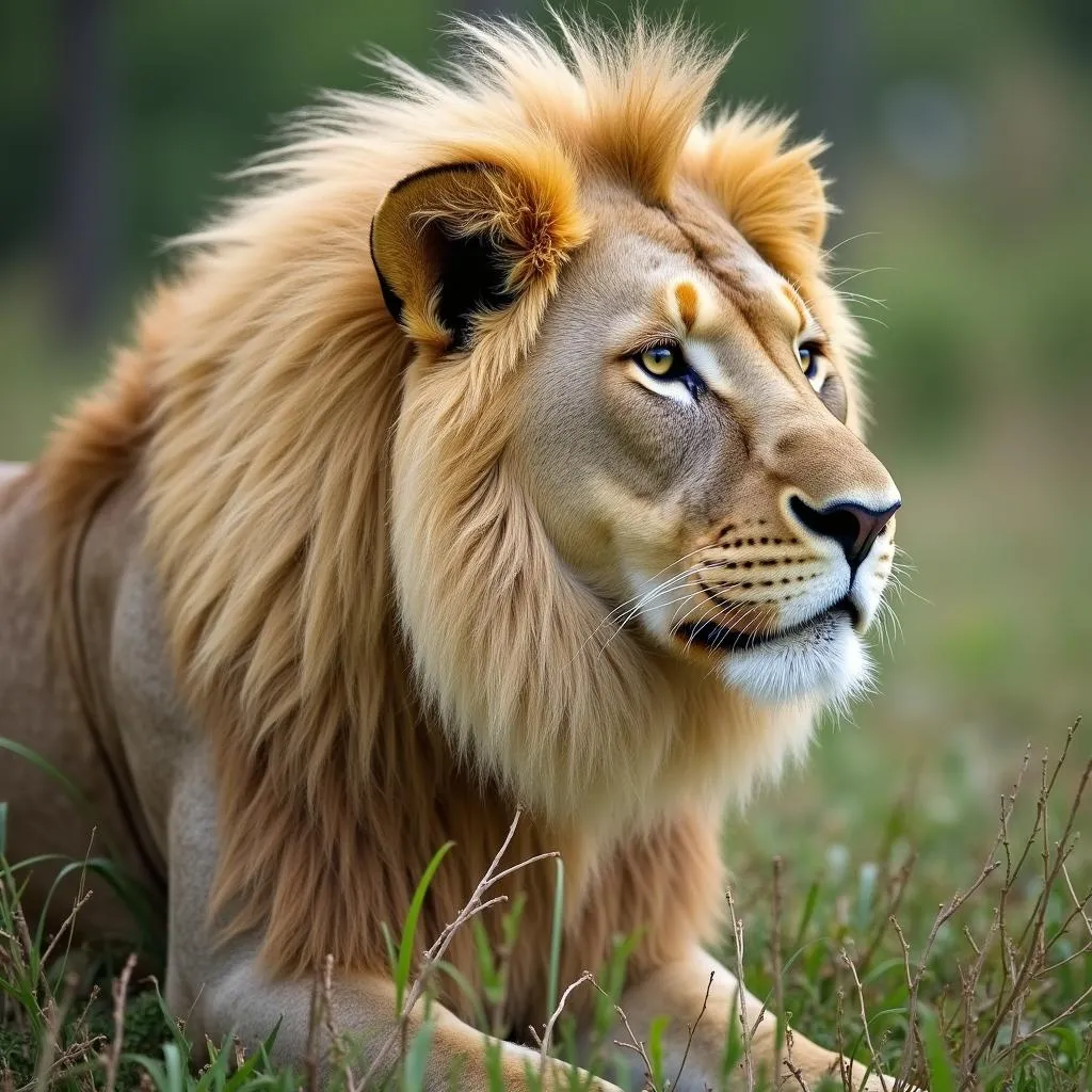 A lion with a light blonde mane