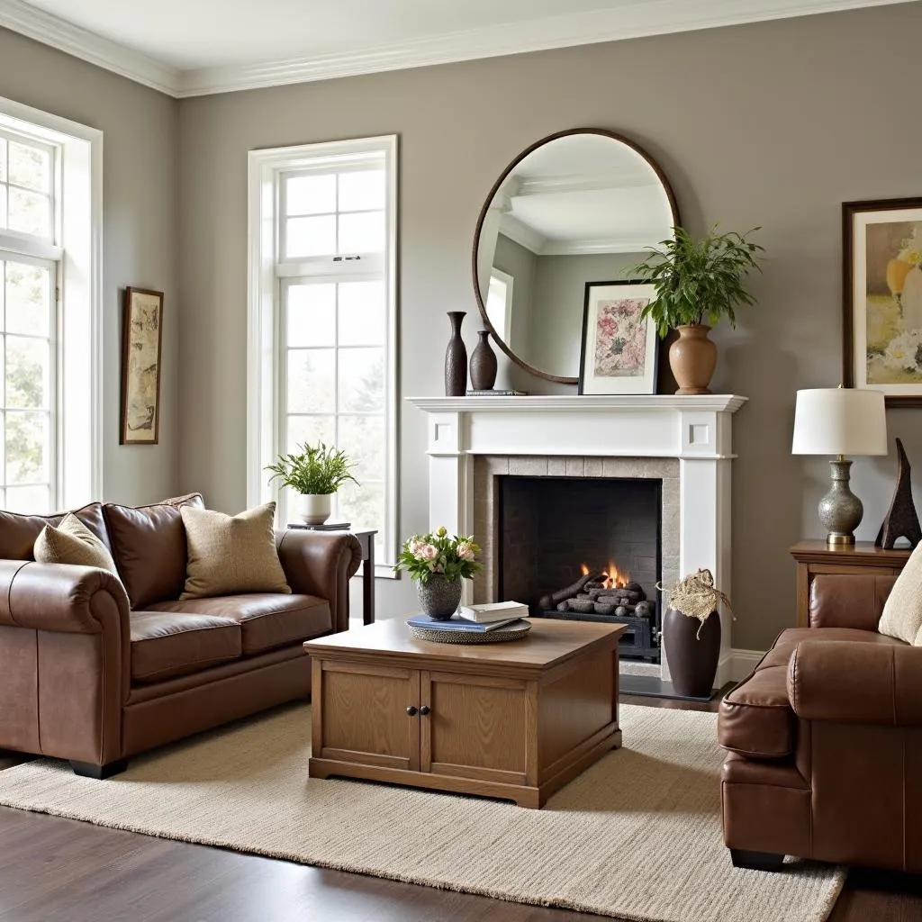 Living room with mocha brown accents